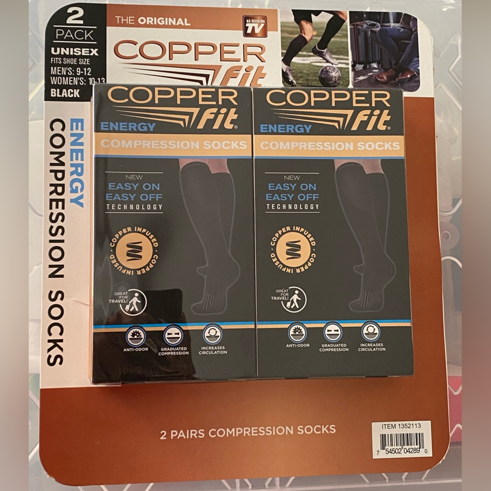 Unisex Copper Fit Energy Compression Socks - 2 pack - Black